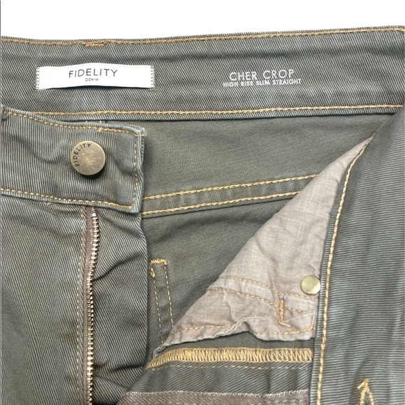 Fidelity Denim Cher Crop High Rise Slim Straight Sage Green Jeans | Size 26 - Picture 3 of 12